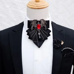 Conjunto de broche de gravata borboleta masculino, roupa formal britânica coreana, colarinho de camisa, asas de flores, strass toalha de bolso