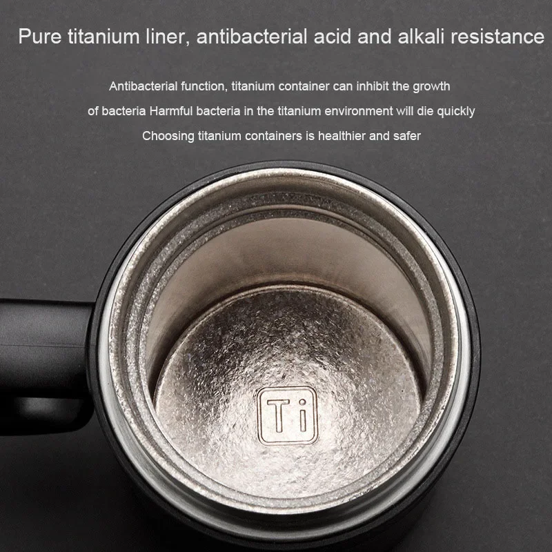 420ML Office Thermos Cup With Handle And Tea Bin,Pure Titanium Liner Vacuum Flasks,Drinkware,Display Temperature Water Bottle