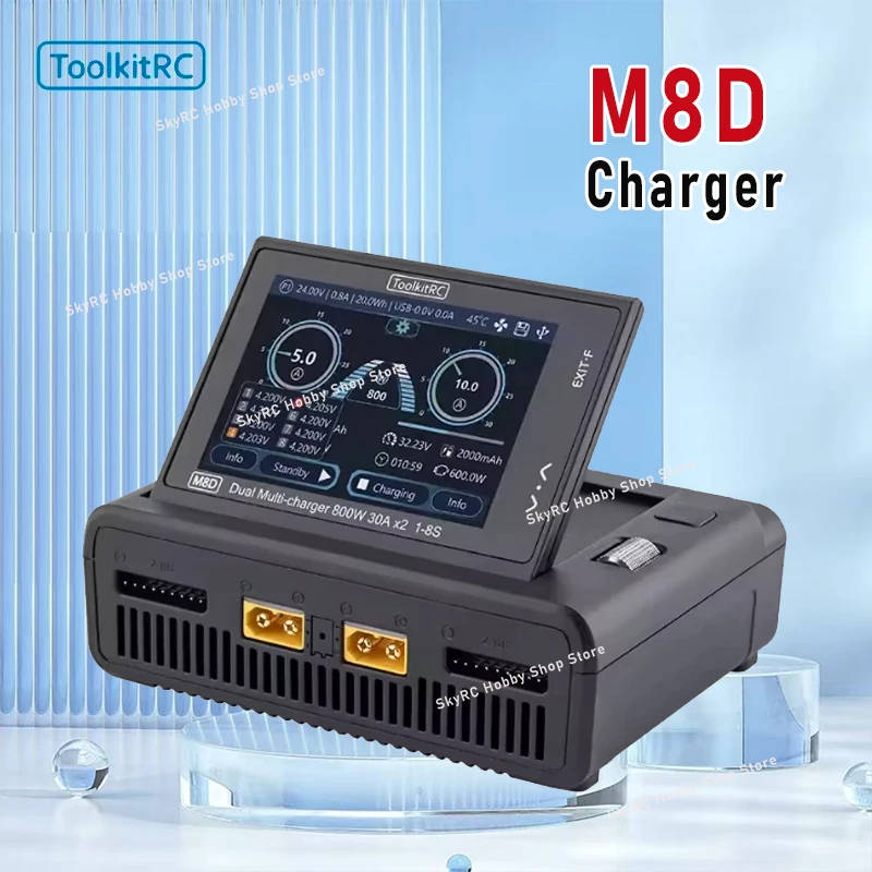 ToolkitRC M8D DC Dual Channel Smart Charger - 1600W 50A Touchscreen 1-8S LiPo LiIon LTO 1-20S NiMH 1-15S Pb RC FPV Accessory