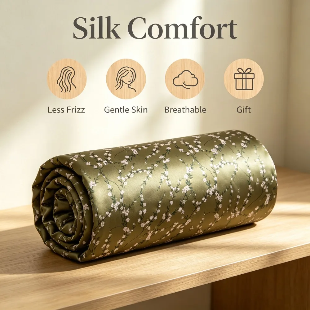 40 Momme Mulberry Silk Pillowcase Silk Face 100% Silk Front Floral Printed Polyester Back Pillow Cover for Hair Skin Anti Frizz
