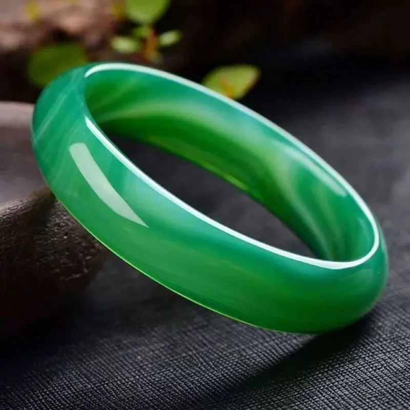 Green Chalcedony Emperor Green Pattern Agate Medium Width plus Size Small Size Bracelet Crystal Jade Bracelet Factory Wholesale