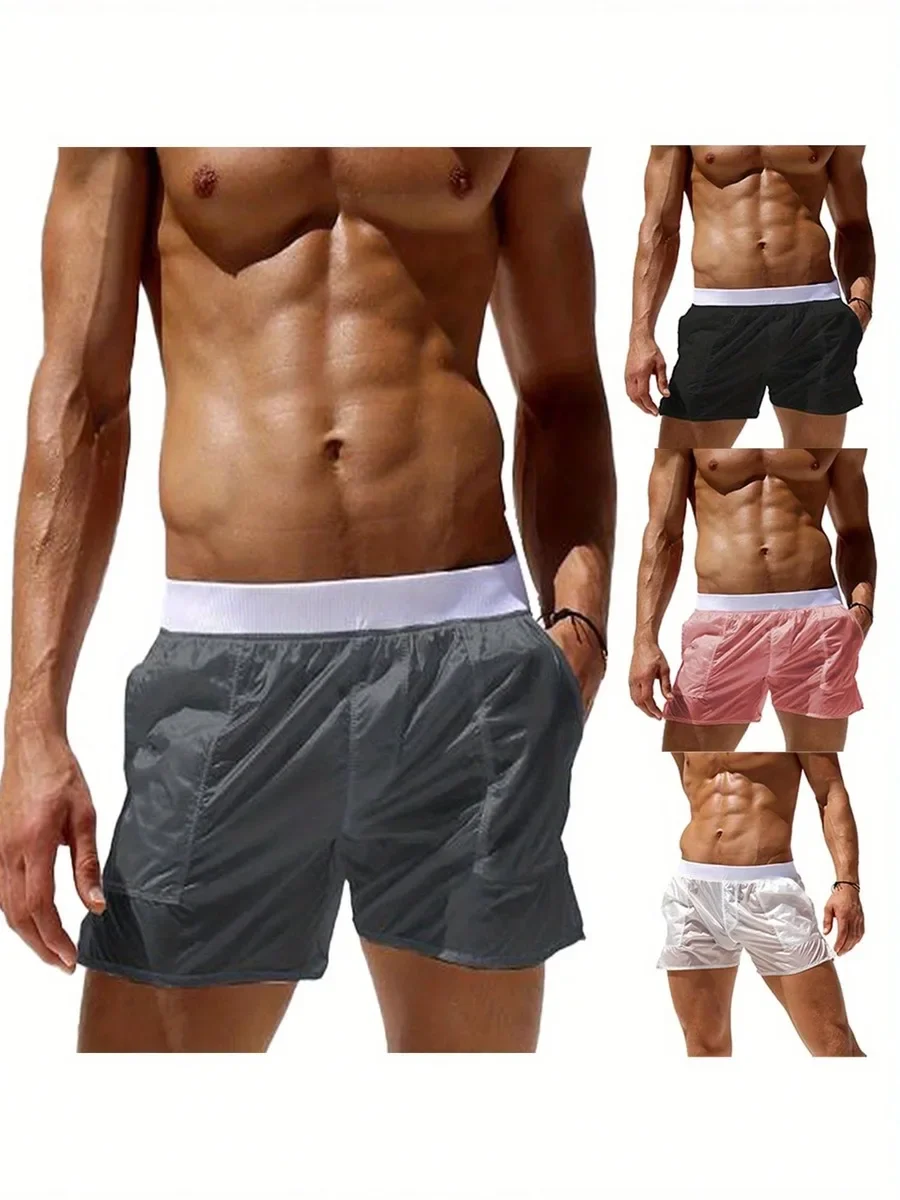 

Men Swim Trunks Elastic Waist Quick Dry Beach Shorts With Pockets