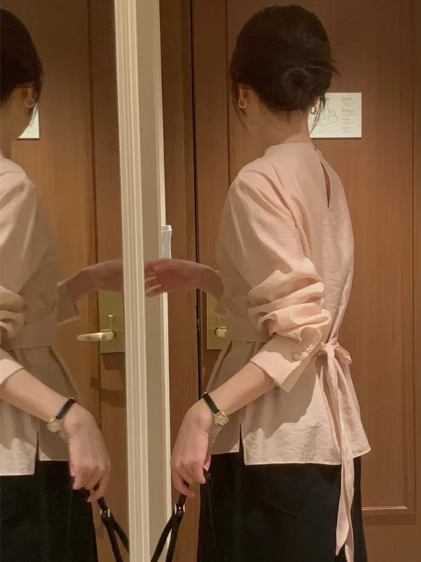 Camicetta da donna lunga dimagrante Sve irt con colletto design coreano Sle vita stretta autunno nuova Faion Ele Lady