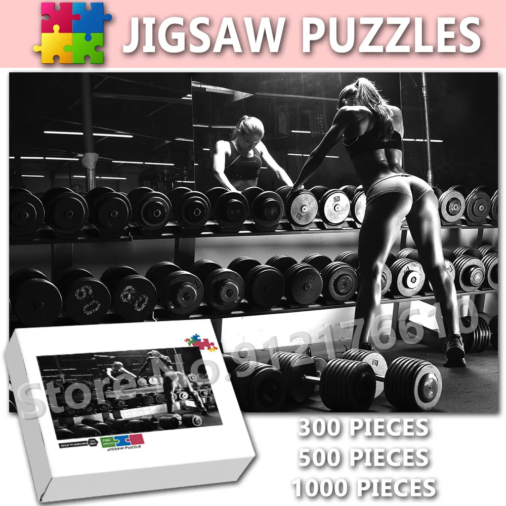 Gym Fitness Sport Art Print Jigsaw Puzzle 300/500/1000 Pieces Sexy Girls Weightlifting Gym Decor Wooden Puzzle Decompression Toy