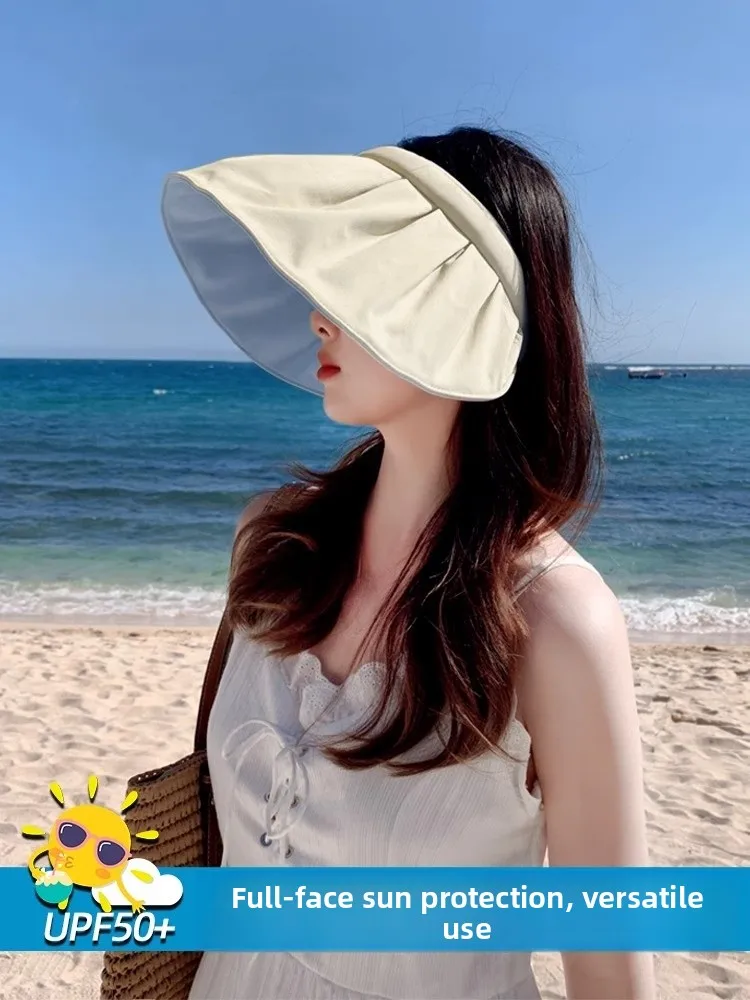Women's Summer  Sun Hat Foldable Empty Top Large Brim Hat UV Protection Casual Style for Travel And Outdoor Activities