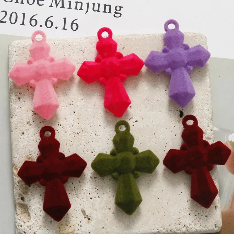 

10Pcs colored Plush resin Charms Flocked Cross Pendant for make DIY Jewelry Necklace Earrings hairpin Accessories Supplies