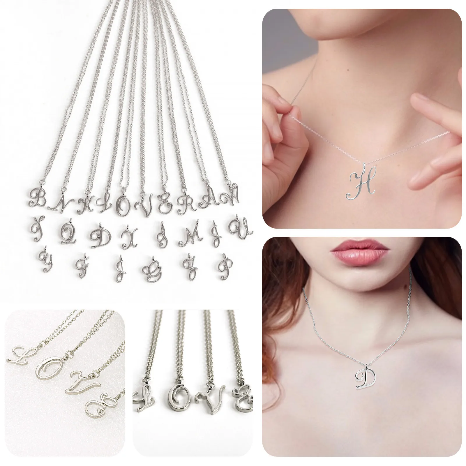 Dainty Ladies English Letter Pendant Necklace