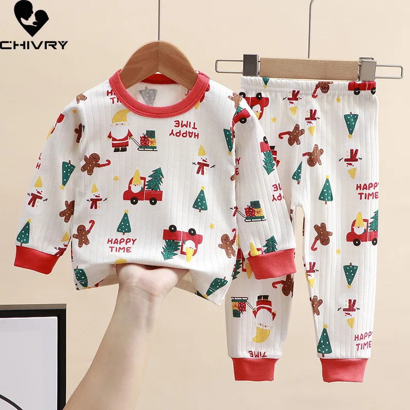 Conjuntos de pijamas de otoño para niños y niñas, ropa de dormir con estampado de dibujos animados, camiseta de manga larga con cuello redondo y pantalones para recién nacidos, 2023