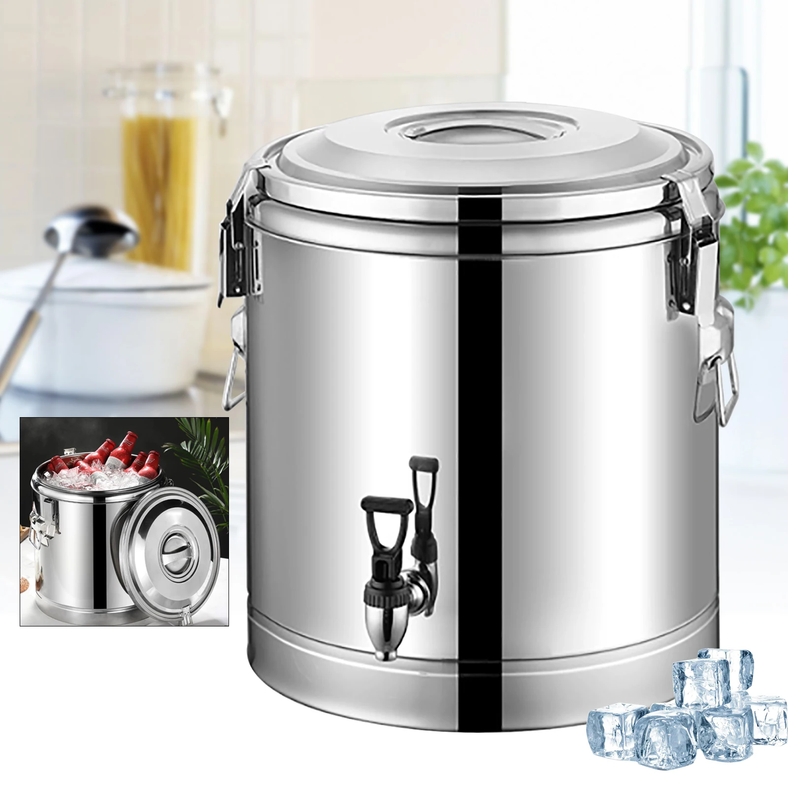 40L/10,56Gal Edelstahl Isolierter Eimer, Isoliereimer für Getränke, Tragbarer Kommerzieller Suppenbehälter mit Zapfhahn – Detail 1