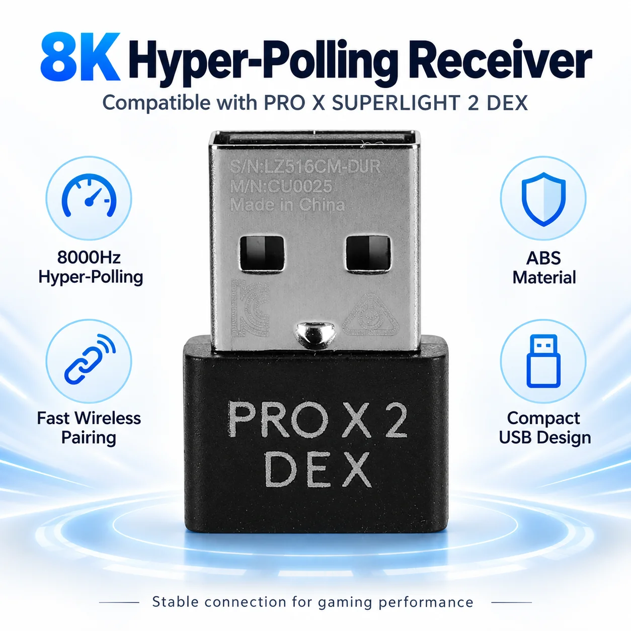 USB Receiver for Logitech PRO X SUPERLIGHT 2 DEX Mouse 8K Hyper-Polling Rate Replacement Dongle Wireless Adapter