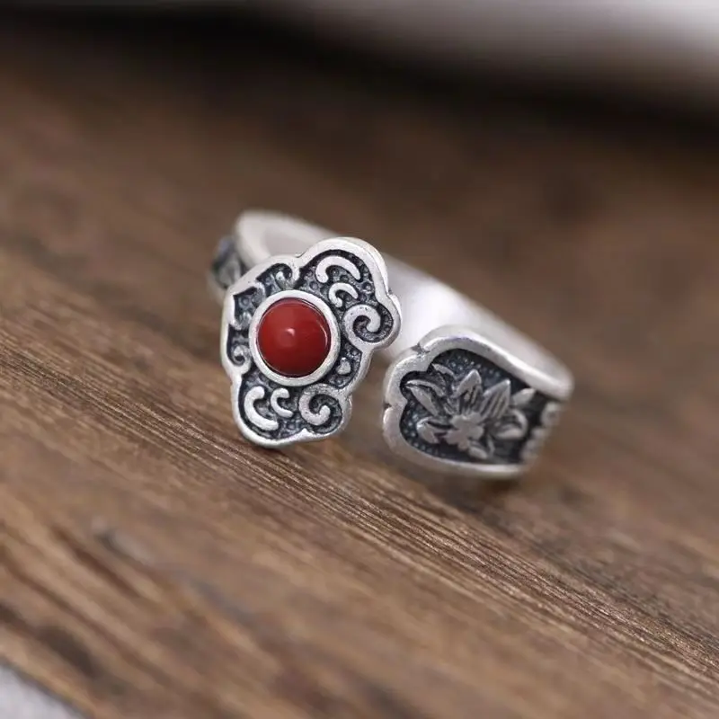Vintage Aged Ruyi Chinese Ethnic Adjustable Open Trendy Ring