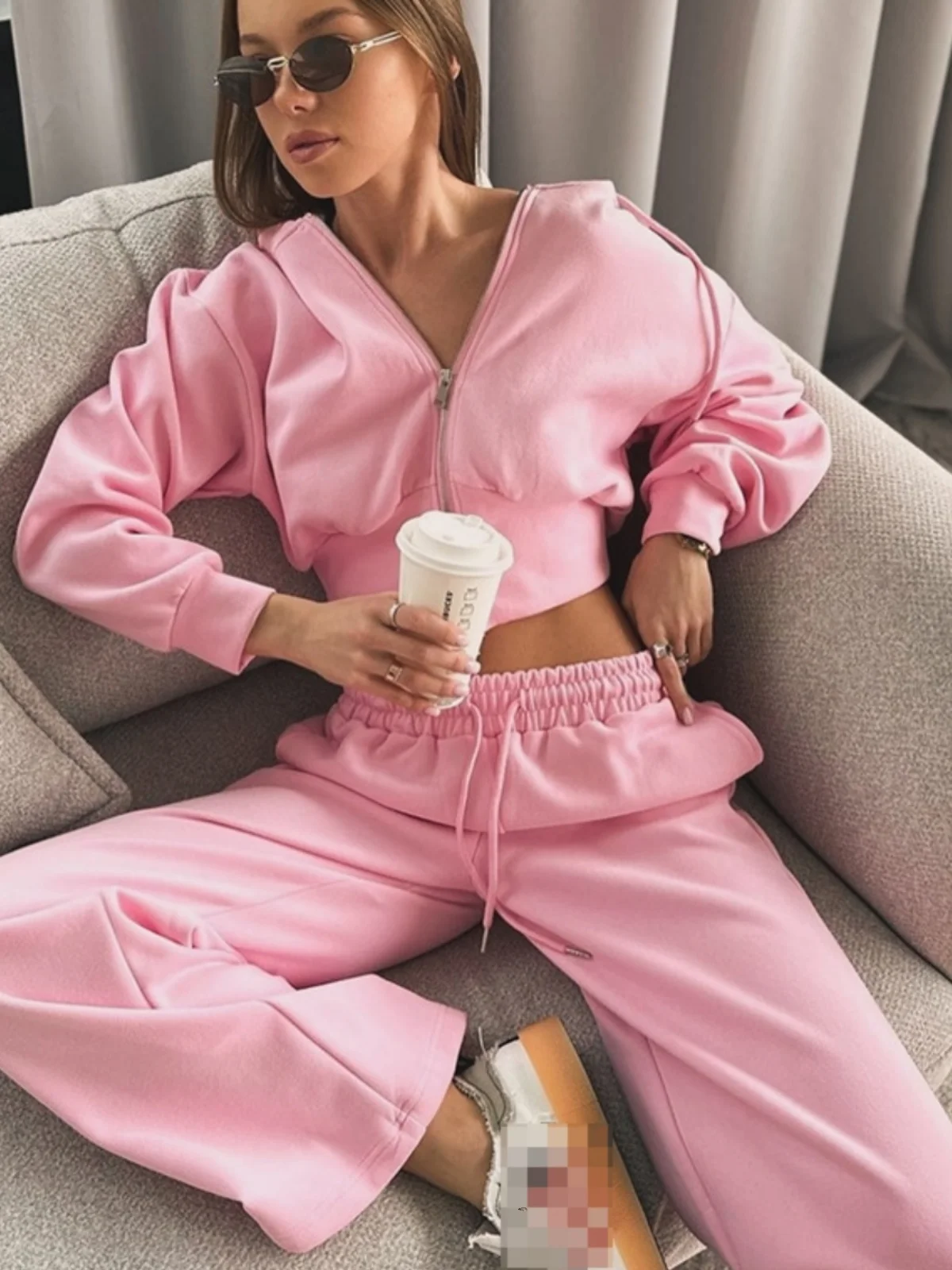 

Casual Long Sve Hoodie Zipper Two-Piece Set Women's Comfortable Long Pants Zipper Closure Sweatirt And Pants Set