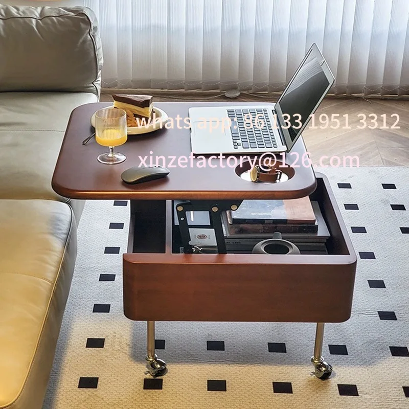 

Movable modern simple antique lifting coffee table wooden table living room small table household multi-functional modern small
