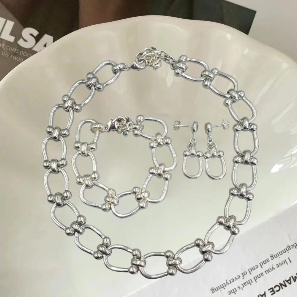 2026 Spring Hot Selling High Quality Gold Silver Horseshoe Buckle Chain Set Jewelry Three Piece Set Neutral Gift