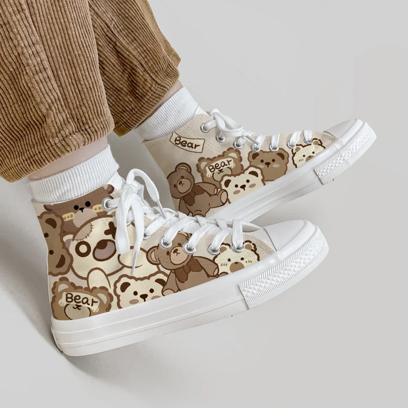 

Original Sweet Girl Little Bear High Top Soft Bottom Canvas Shoes Women's Casual Shoes Student Personalized Shoes Winter Plush