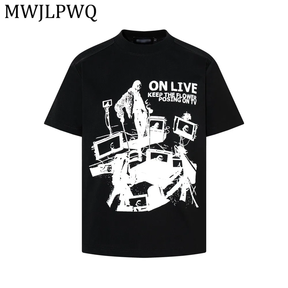 

MWJLPWQ Мужская футболка с коротким рукавом в американском ретро-стиле, свободный повседневный топ, летняя модная футболка с круглым воротником, трендовая модель 14553