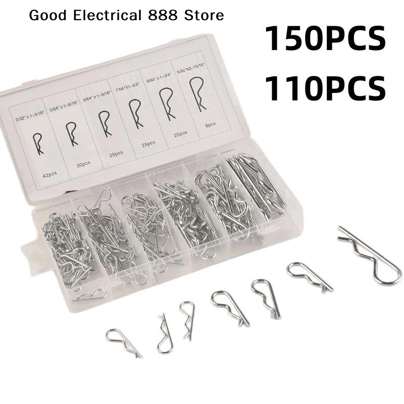 【G】110/150Pcs R-Clips Splint Assortment Galvanised Spring Pins Safety Pins Set Cotter Pins Spring Connectors 2mm