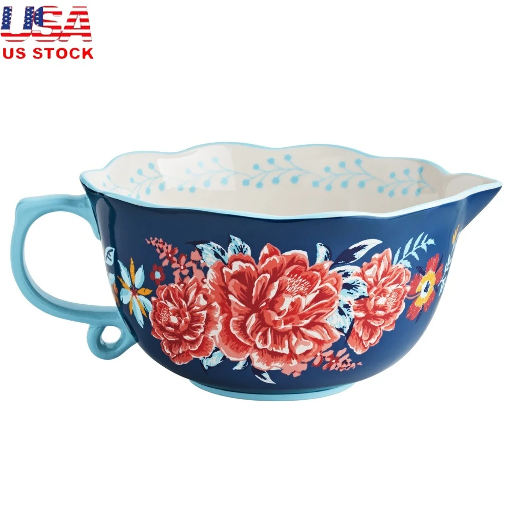 

Керамическая миска для теста с носиком, 8 литров, винтажная кухонная сервировочная миска, которую можно мыть в посудомоечной машине, идеальное тесто для блинов