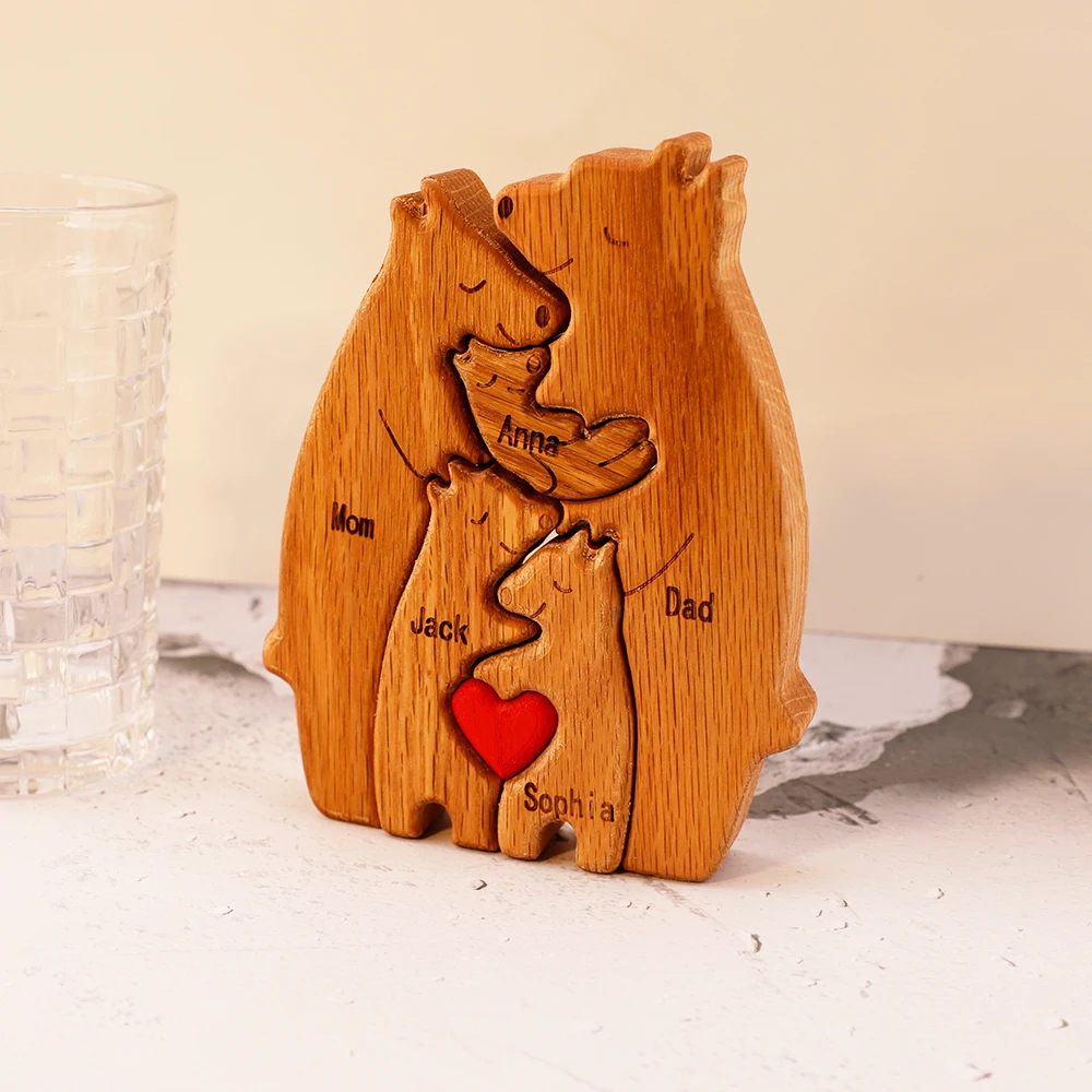 Personalized Family Names Wooden Bear Craft Gift for Mother\'s Day Home Decoration