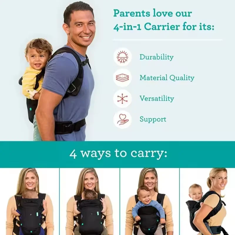 Marsupio 4 in 1 Cinghia per marsupio Neonato a bambino ergonomico convertibile Face-In Face-Out Front Back Carry per neonati più anziani