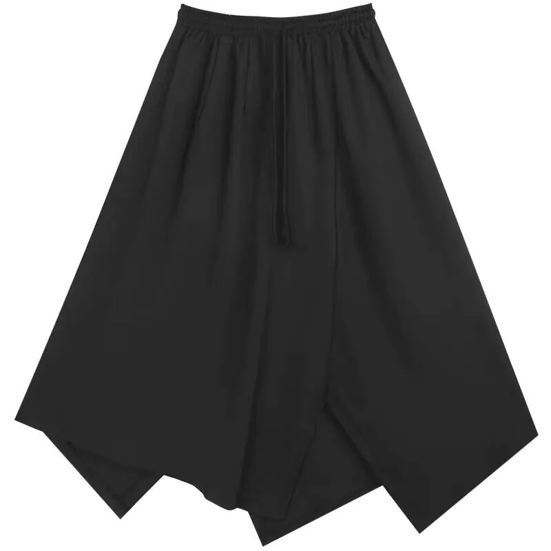 

Кюлоты, мужские брюки, брюки, дизайнерские брюки, нерегулярная летняя мужская юбка, стилист, черный, мода Yamamoto