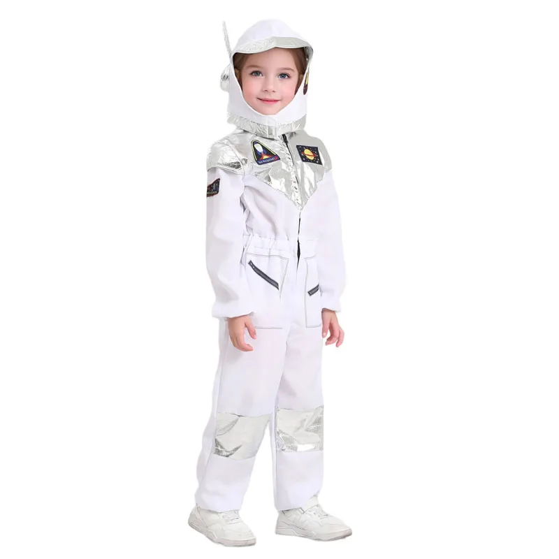 ชุดนักบินอวกาศอวกาศสีขาวเด็กหญิงเด็กชายดีลักซ์เหมาะสำหรับบุ๊กสัปดาห์ฮาโลวีนงานปาร์ตี้ธีมอวกาศ
