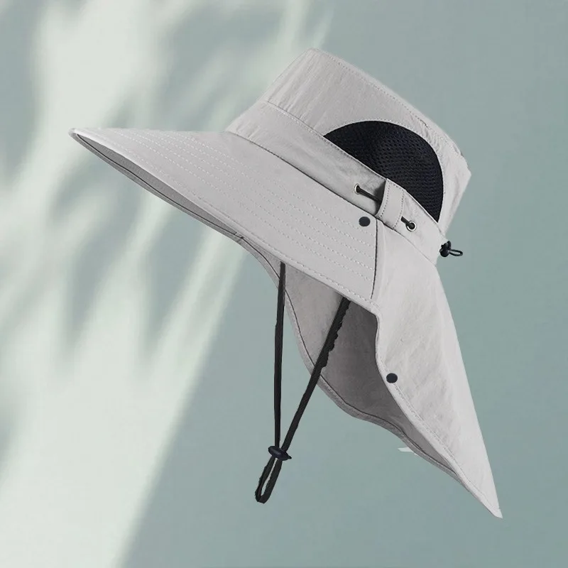 Outdoor bucket hat, high-end hat, summer visor hat, shawl hat, neck protector, breathable and fashionable. Due to different production batches, the color of the rope is randomly shipped.