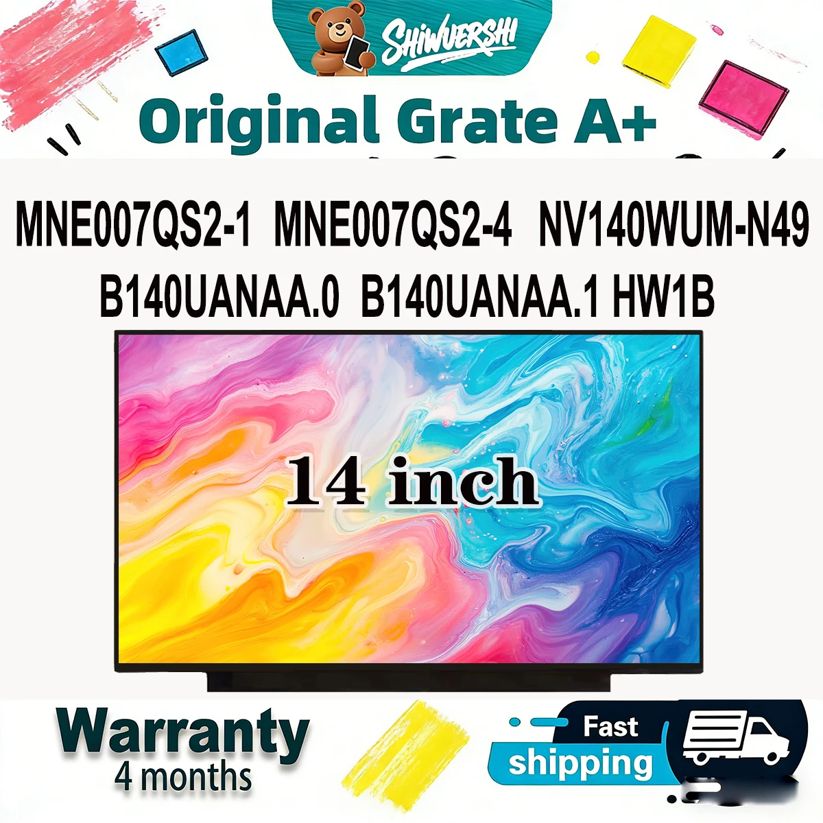 

Оригинальный новый A + 14-дюймовый тонкий ЖК-экран для ноутбука B140UANAA.0 B140UANAA.1 HW1B MNE007QS2-1 MNE007QS2-4 NV140WUM N49
