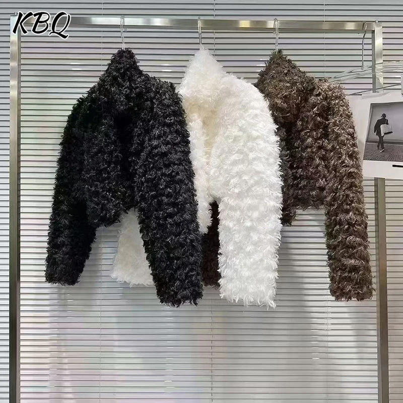 

KBQ однотонные зимние темпераментные теплые куртки для женщин с круглым вырезом, шарф с длинными рукавами, дизайнерская короткая куртка, женская мода