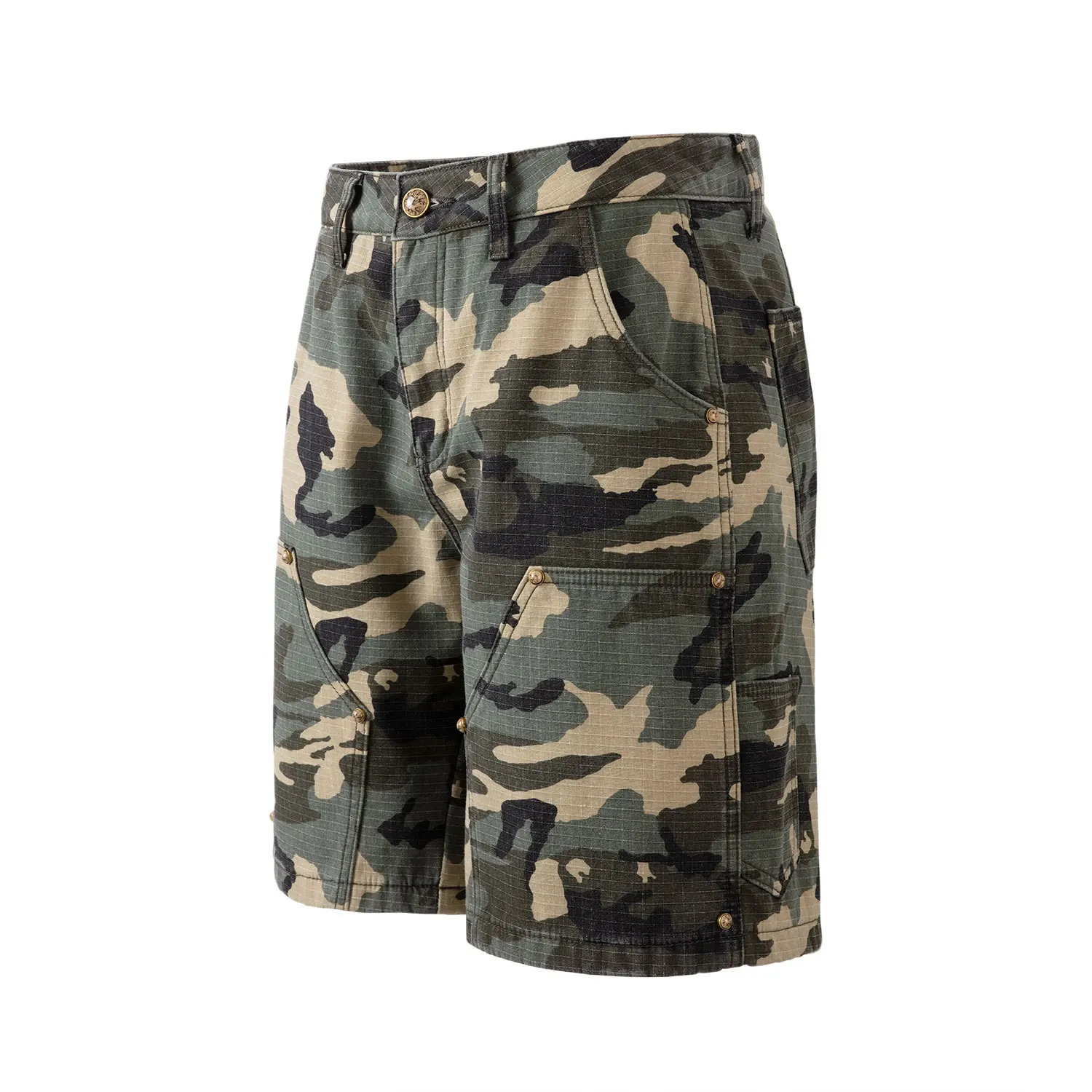 

European and American High-street Style Yellow-green Camouflage Cargo Shorts for Men Summer Trendy Brand Loose Wide-leg Logger