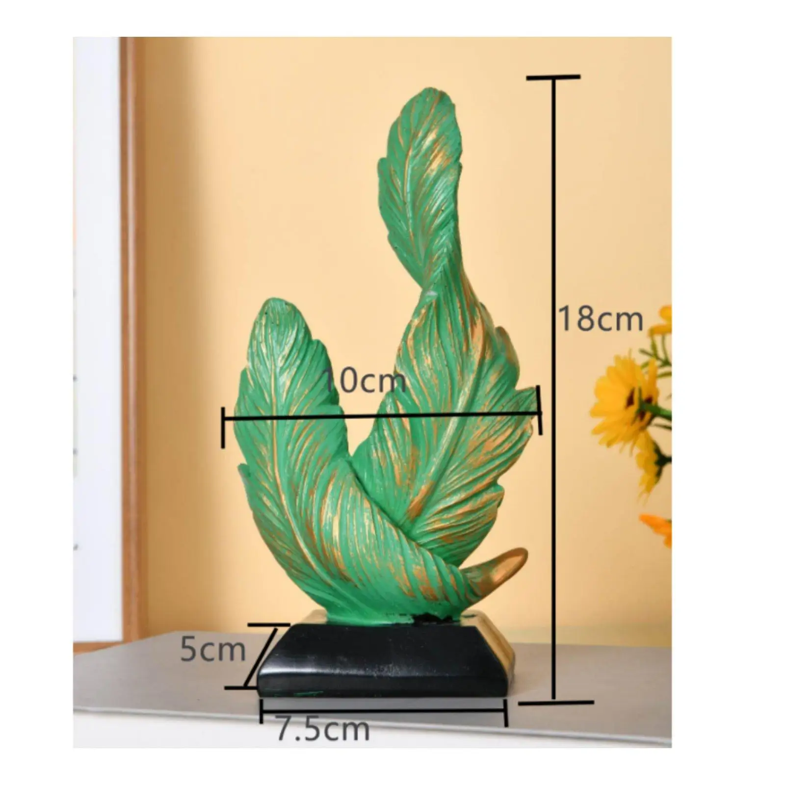 Resin Feather Sculpture Modern Decorative Accent Double Feather Design Smooth Finish for Living Room Coffee Table Housewarming