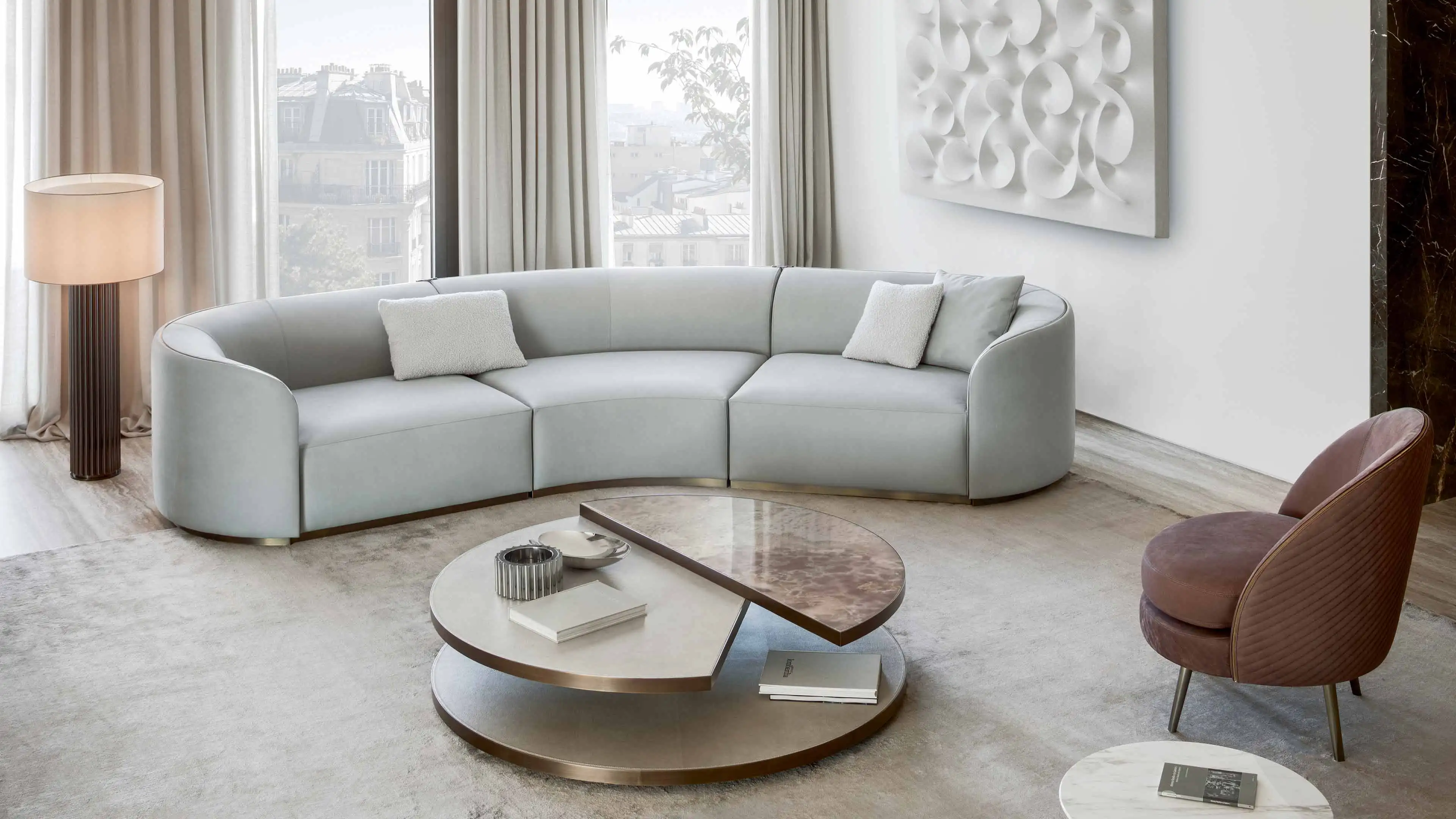 Modern Round Shape Living Room Furniture Marble Leather Rotatable Coffee Tables