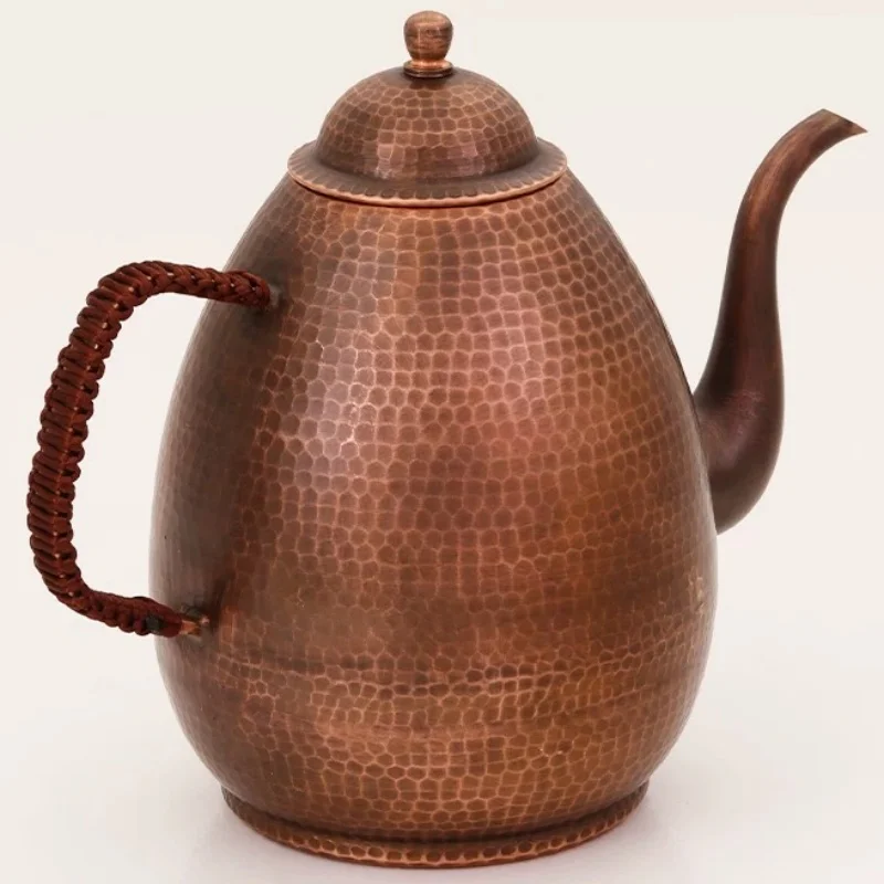 Handcrafted Pure Copper Coffee Pot,Large Capacity Retro oval Shape Teaware 1000 ml Filter Weave Heat Handheld Kettle,Teapot