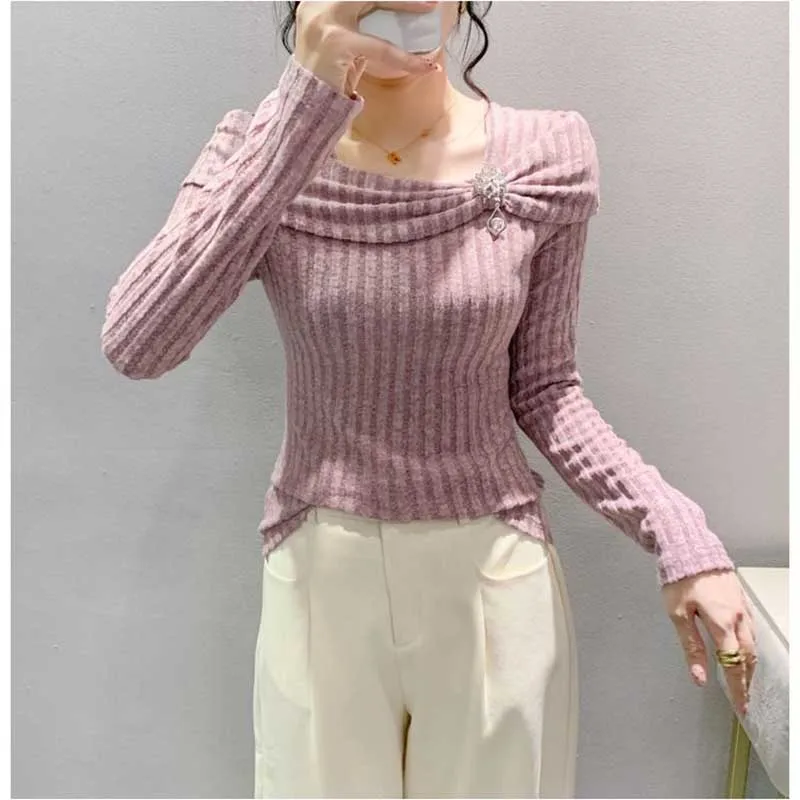 Elegant O-Neck Solid Color Bow Beading Blouses Women\'s Clothing 2023 Autumn Winter Slim All-match Tops Office Lady Shirts