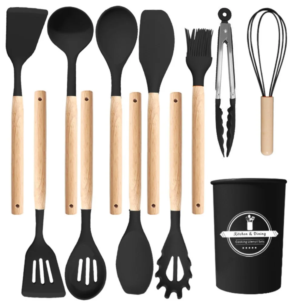 

12Pcs /set Silicone Material Kitchen Utensil Set Non-Stick Design Heat Resistant Silicone Spatula Set Multi-Purpose Tools