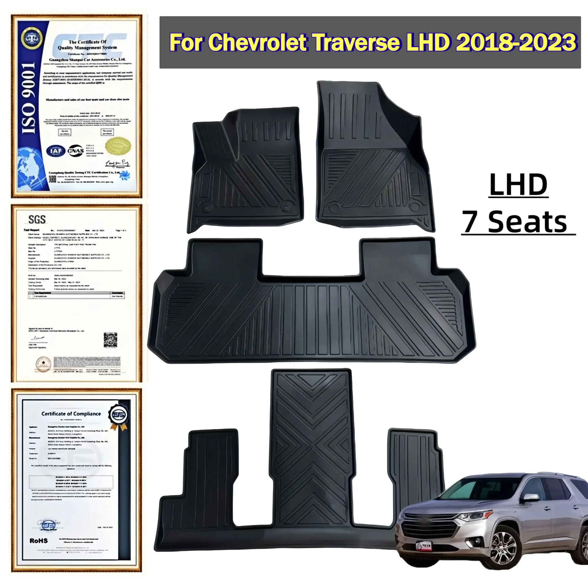 For Chevrolet Traverse LHD 2018-2023 7 Seats TPE Floor Mats Anti-Slip Dirt Resistant Protective Pads Foot Carpets Accessories