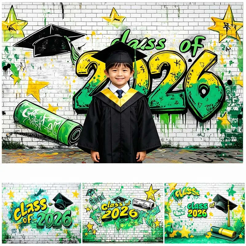 LS 2026 Graduation Photo Backdrop Bachelor Hat Class Celebration Decorations Student Backgrounds Photography Studio Banner