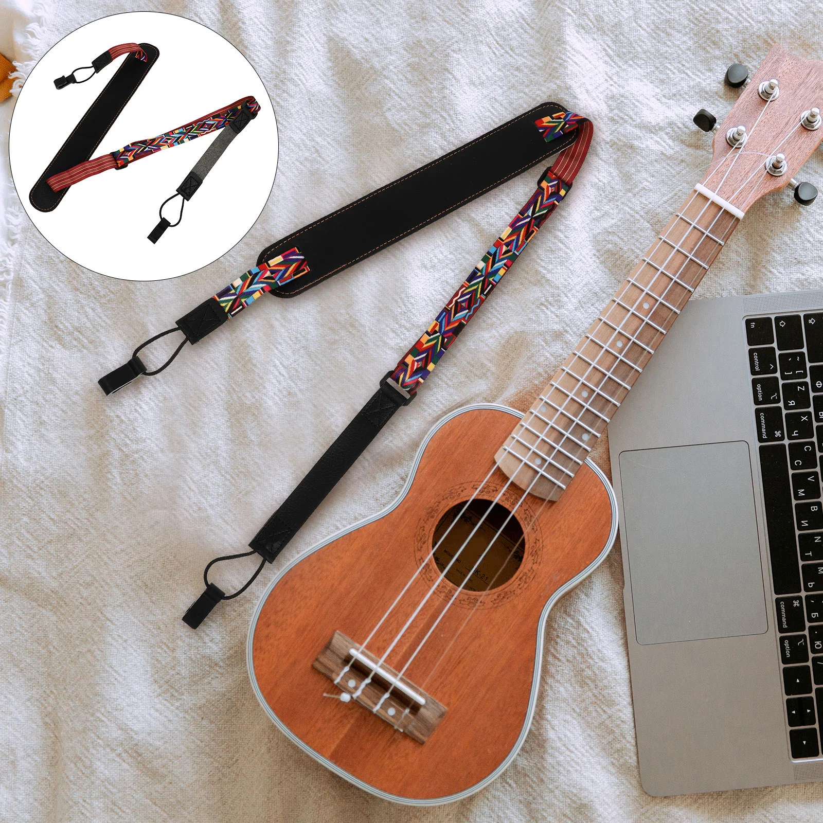 

Ukulele Strap Foldable Hand-held Musical Instrument Lanyard Diagonal Adult for Adjustable Beautiful Rope Carrying Perforated