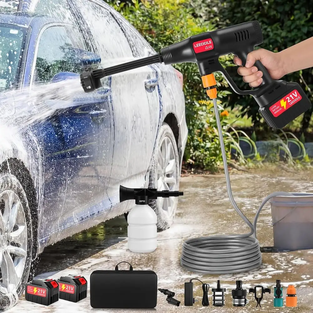 

Portable Pressure Washer, Cordless Power Washer with Brushless Motor, 6-in-1 Nozzle, 3 Power Levels, 23FT Drain Hose for Car, Pa
