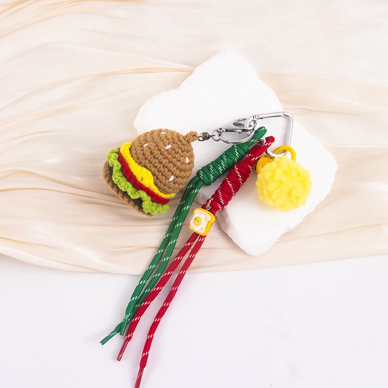 Creative Plush Knit Fried Chicken Legs Key Chain Cartoon Burger Simulation Food Pendant Car Key Bag Decoration Delicious Keyring view 5