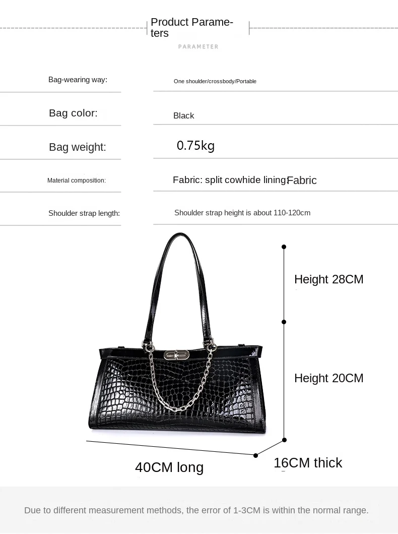 Large Capacity Crocodile Pattern Women Handbags 2024 New Lady Casual Underarm Bag Genuine Leather All-Match Shoulder Bags