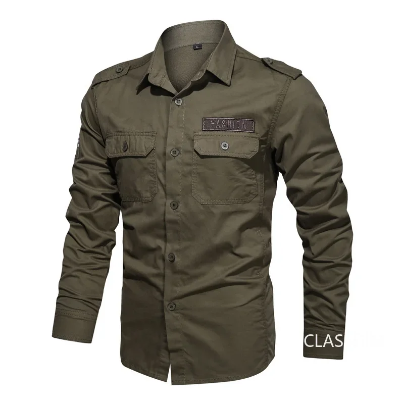 Men Military Long-sleeved Tooling Shirts Male Cotton Multi-pocket Outdoor Casual Shirts Good Quality Man Large Size Solid Shirts