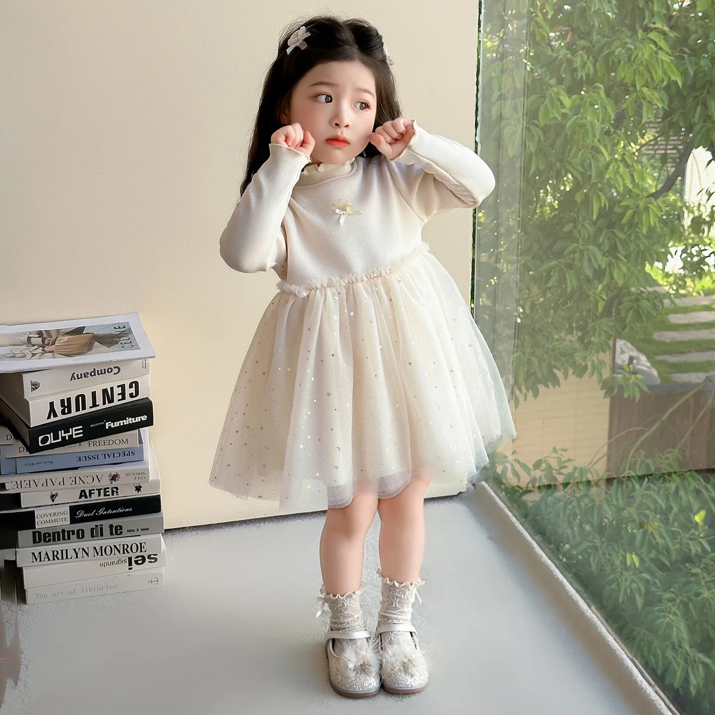 

Girls' Winter 2025 New Velvet Gauze Dress Children's Princess Dress