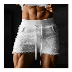 Sexy Plush Men's Shorts Summer Men's Lace-up Shorts Casual Party Evening Pants White Casual Sweatpants Men's Fitness Shorts Y2k