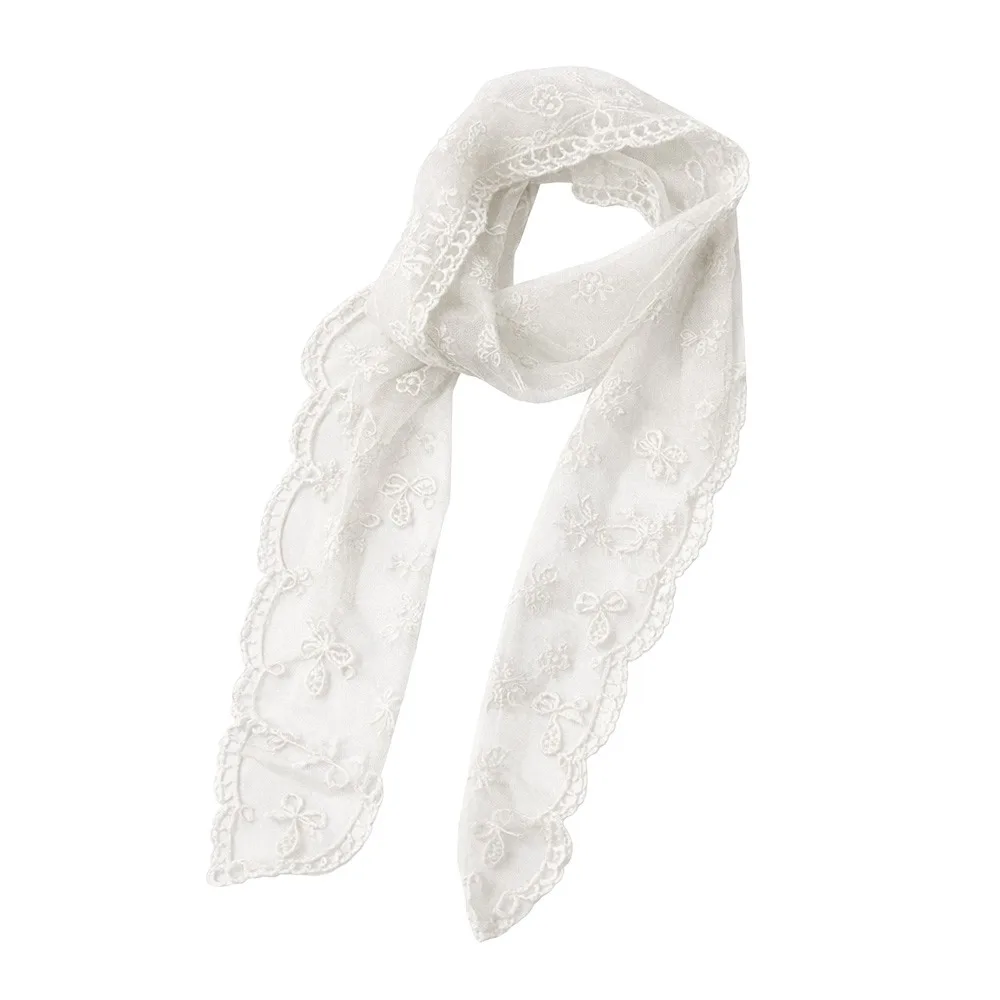 Fashion Y2k Long Scarf Narrow Solid Color Bag Ribbon Floral Lace Scarf Women