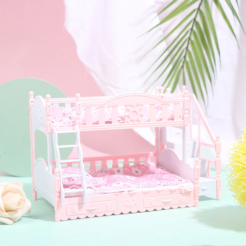 Doll Children Play House For Barbie Doll Accessories Simulation European Furniture Princess Double Bed With Stairs Toys