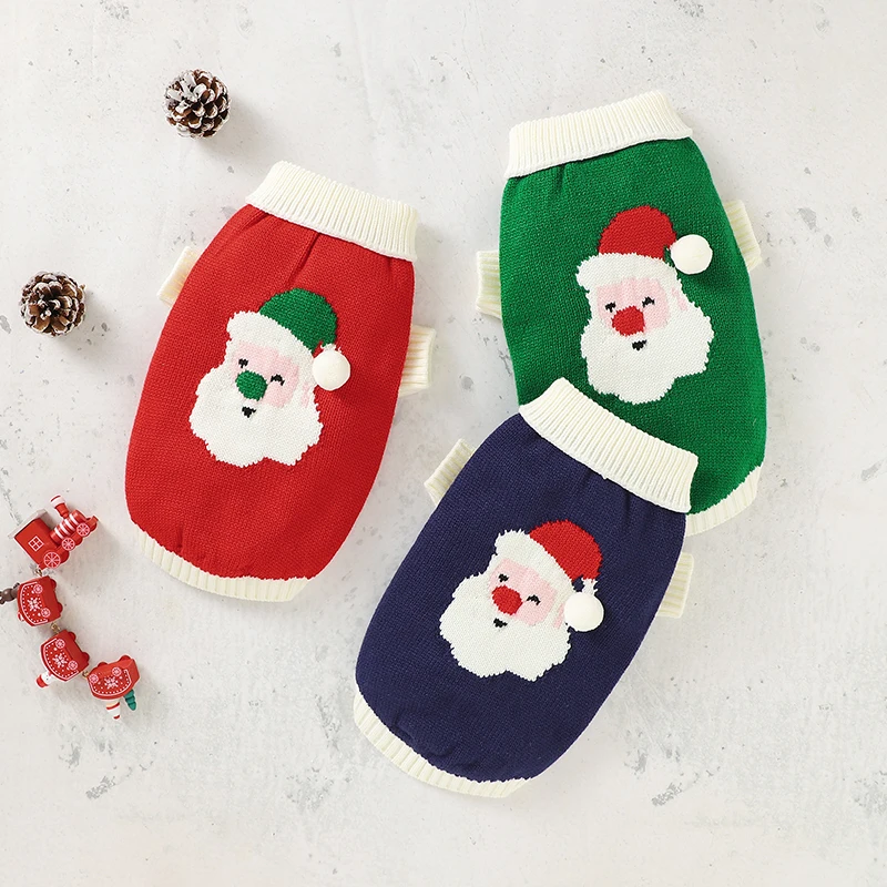 

Christmas Dog Sweater Knit Pet Pullover Long Sleeve Warm Chihuahua Pomeranian Bulldog Xmas Clothing Cat Top Cartoon Santa Claus
