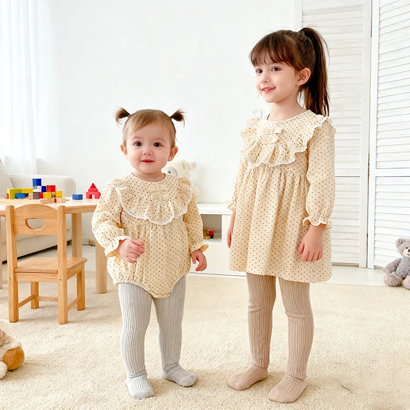 2026 neue Frühjahr Prinzessin Schwester Kleidung 0-24 M Baby Mädchen Kleine Dot Strampler 2-6Y Mädchen Party kleid Lange Ärmeln Baumwolle Kind Prinzessin