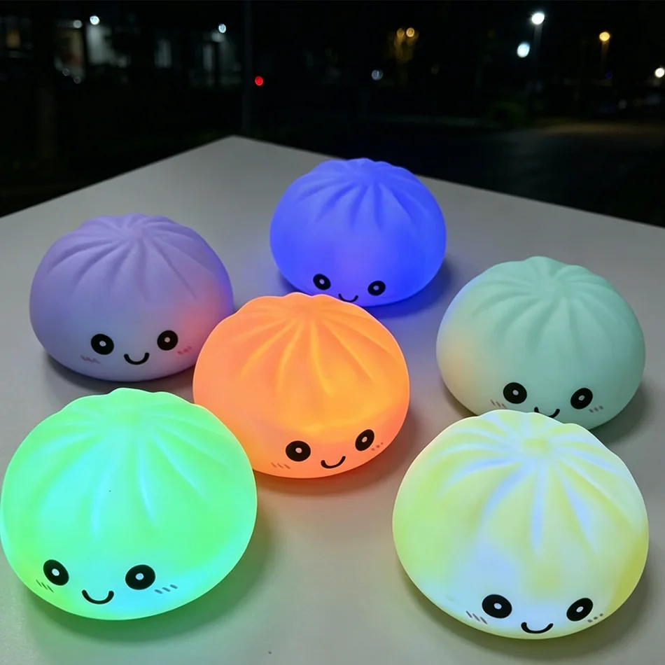 Glowing Dumpling Squishy Bun Shaped Night Light Rechargeable Color Changing Cute Baozi Lamp for Bedroom Decor Gift