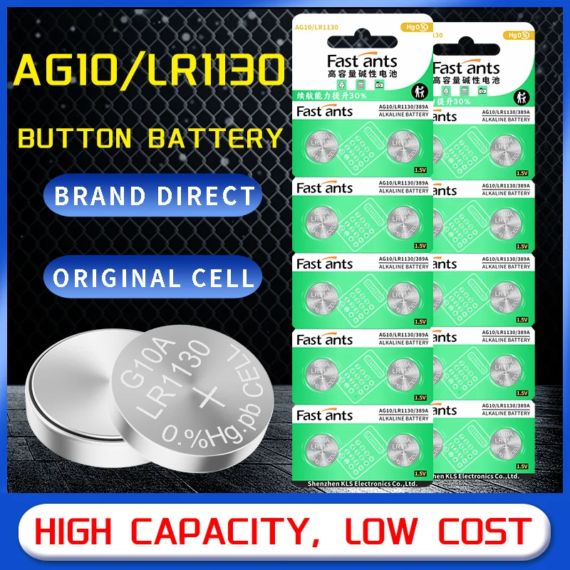 LR1130 L1131F AG10 LR54 389 390 SR1130SW 1.5V Alkaline Button Batteries Long Shelf Life for Watch Clock LED Lights Electronic